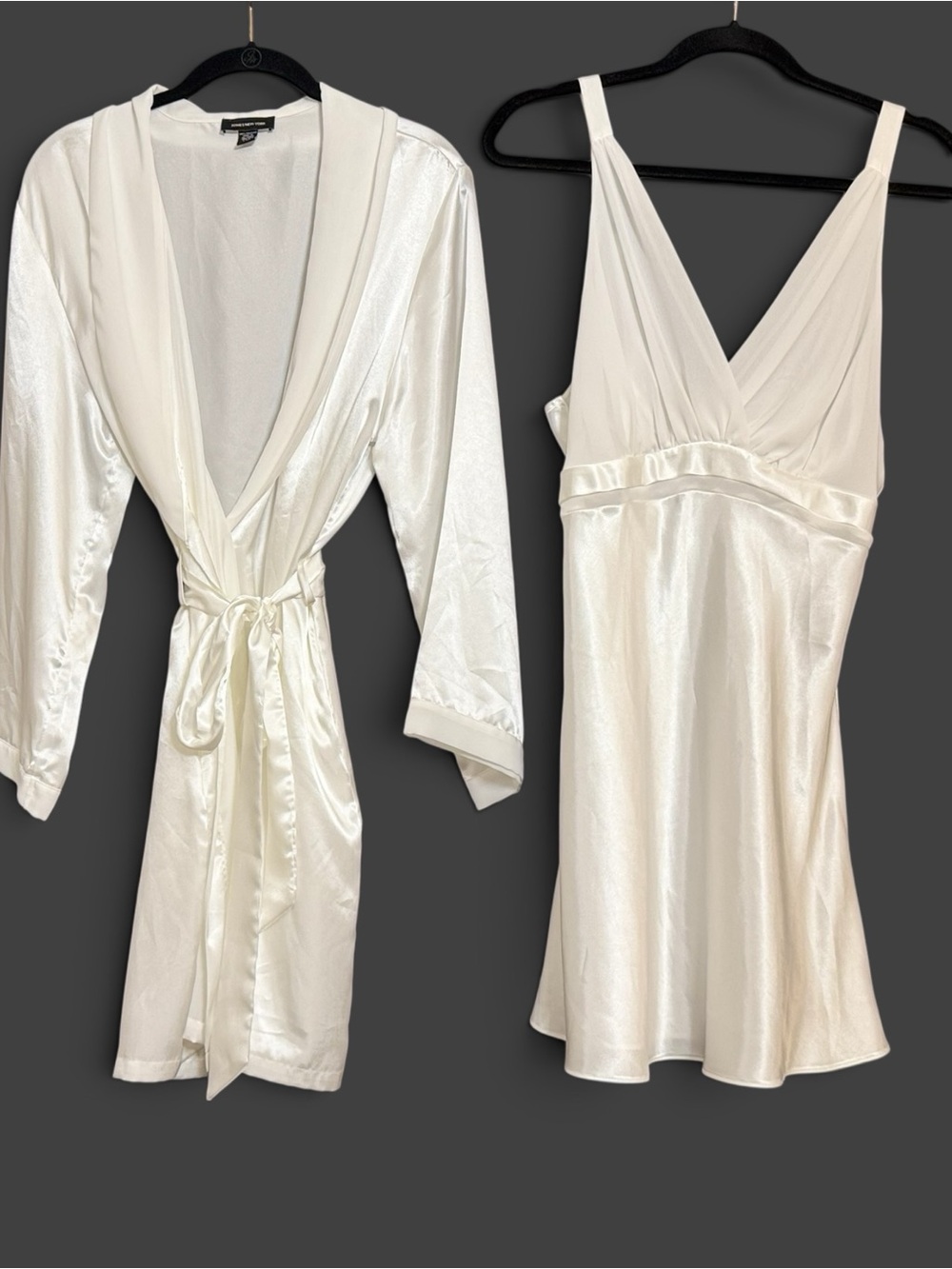 Vintage Jones New York Ivory Slip Dress + Robe Set Slip Sz M Robe Sz L/XL